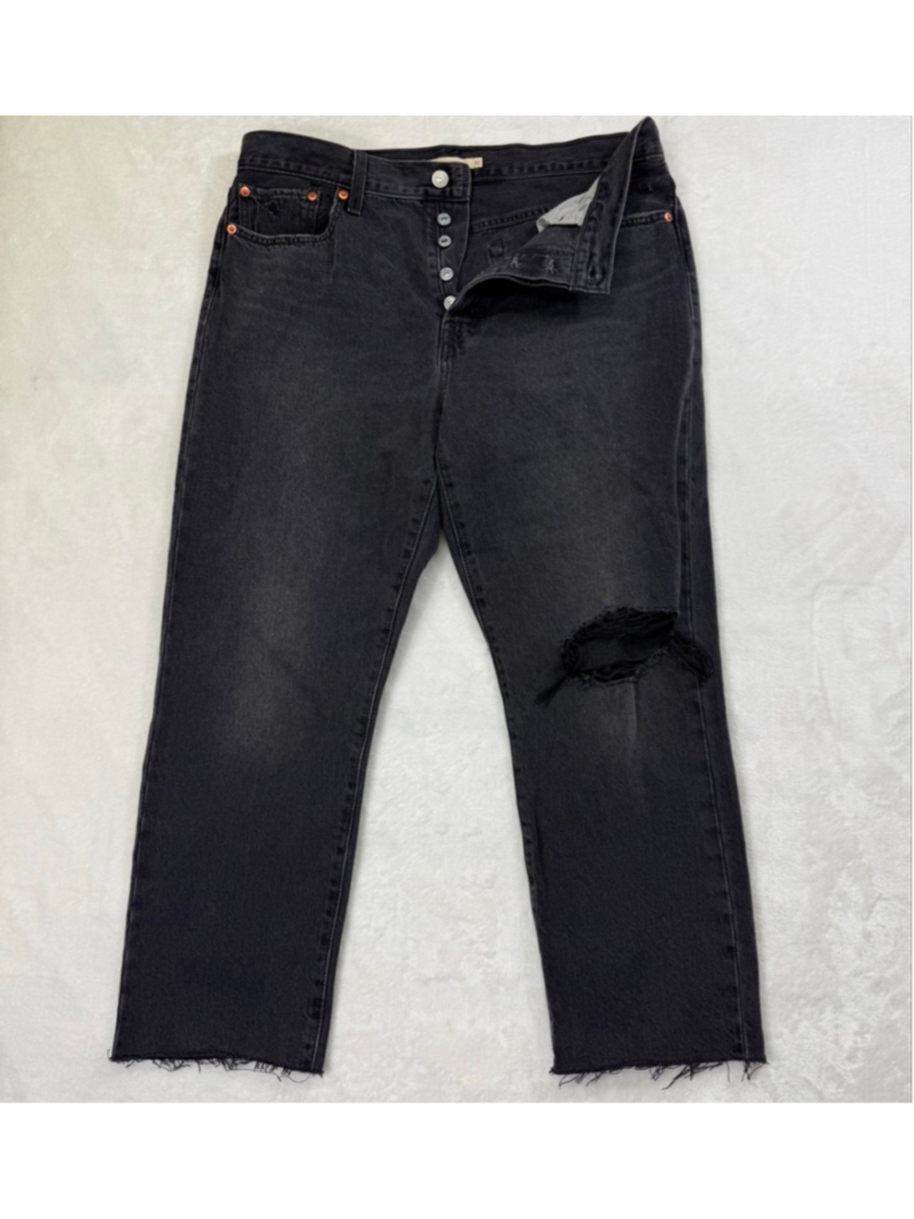 Women's Levi's Black Wedgie Straight Leg Cutoff‎ Jeans Y2K Distressed 32x25